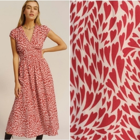 New Reformation Alisa Heart Print Midi Dress NWT Size 0 - Picture 6 of 16